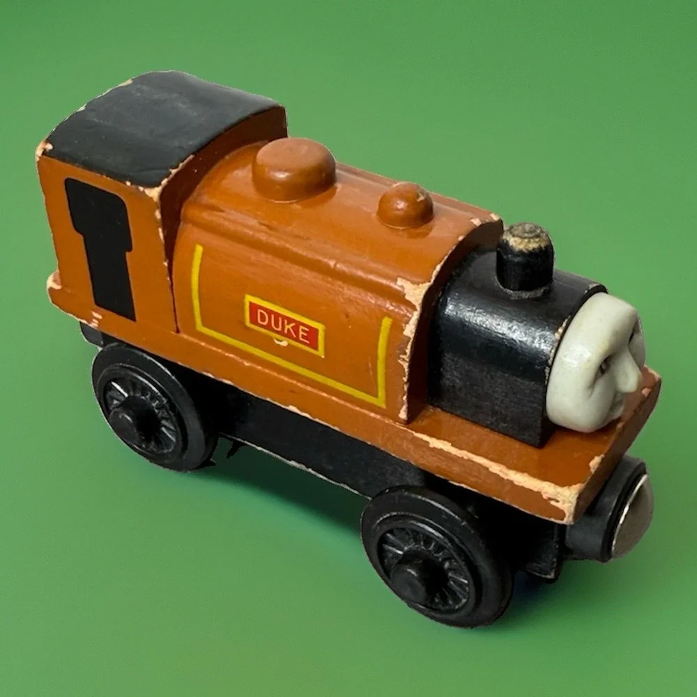 ⁠Vintage 1998 Thomas Wooden Railway Engine DUKE Train Car Wood Learning Curve